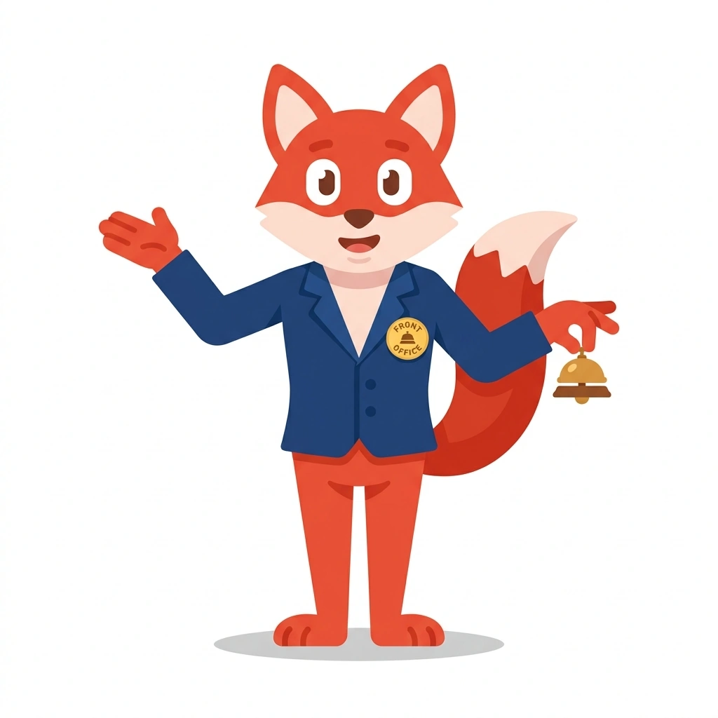 Felix the Fox, the guide who teaches the Front Office Management: Reviving Hotel Teams course