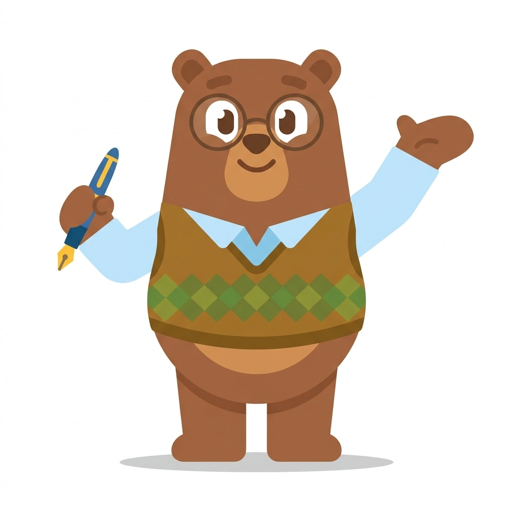 Barnaby the Bear, the guide who teaches the Thinking Through Character Dilemmas course