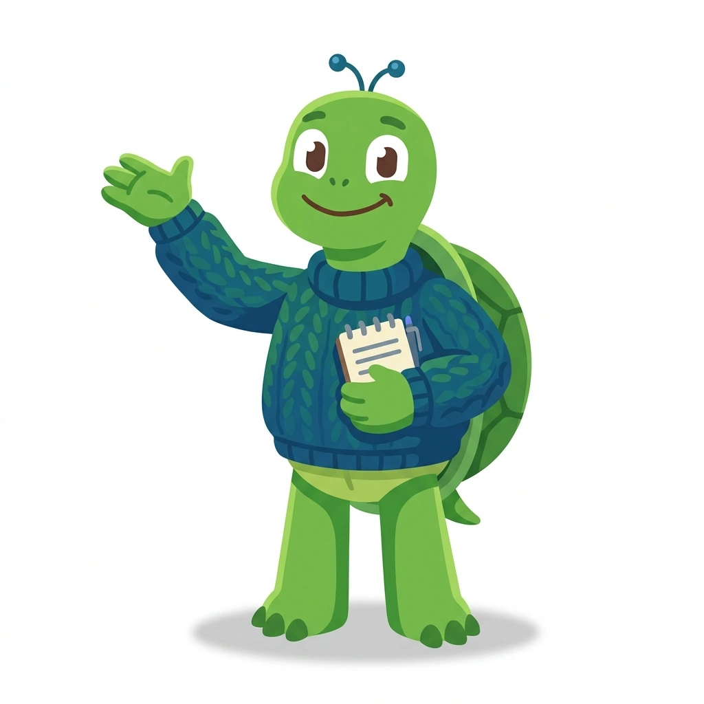 Theo the Thoughtful Turtle, the guide who teaches the The Mechanics of Psychotherapy course