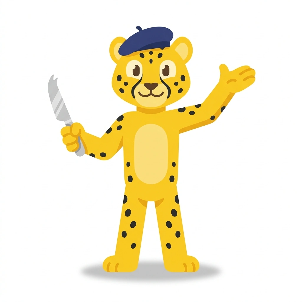 Cheddar the Cheetah, the guide who teaches the The Architecture of Cheese course