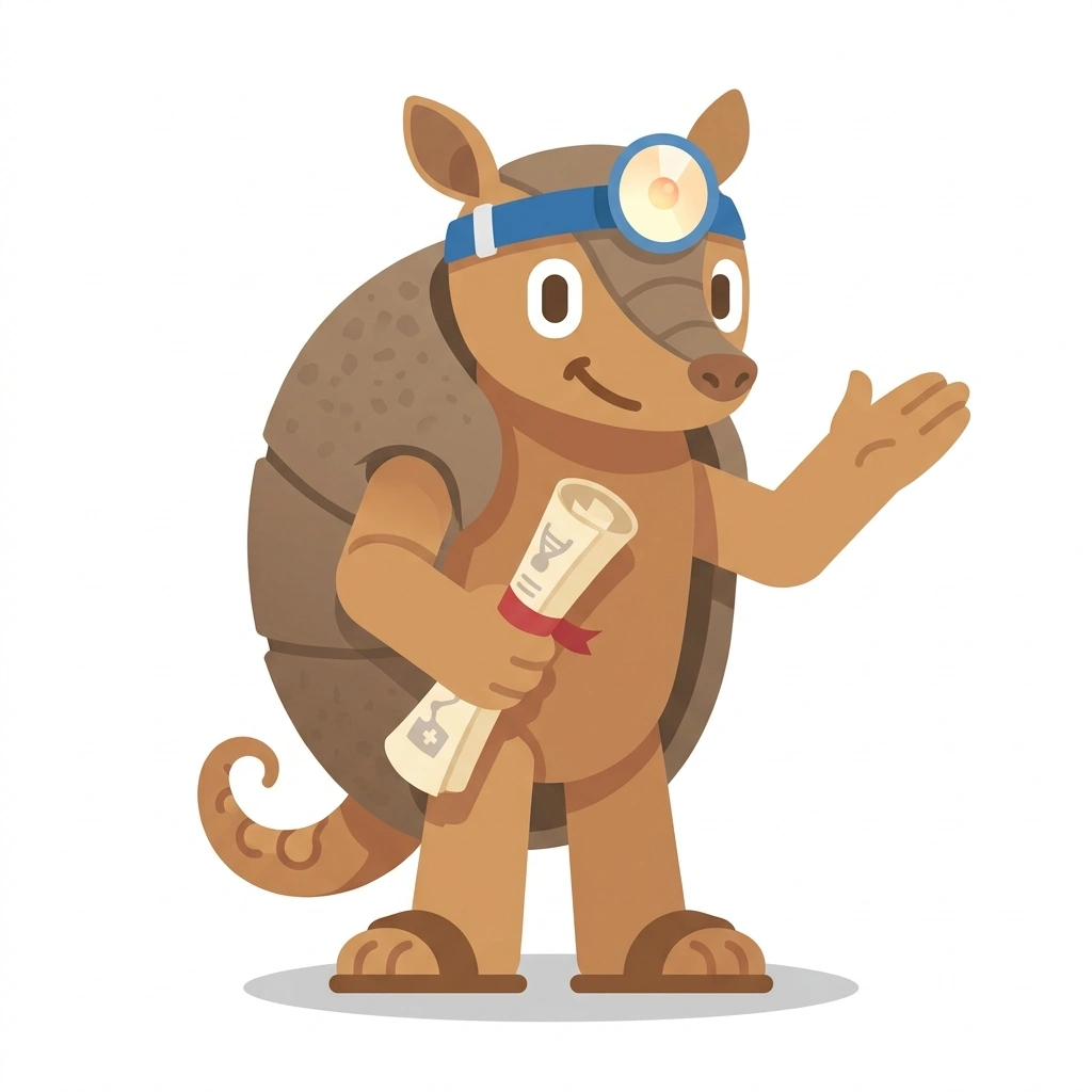 Arthur the Armadillo, the guide who teaches the How the Human Body Fits Together course