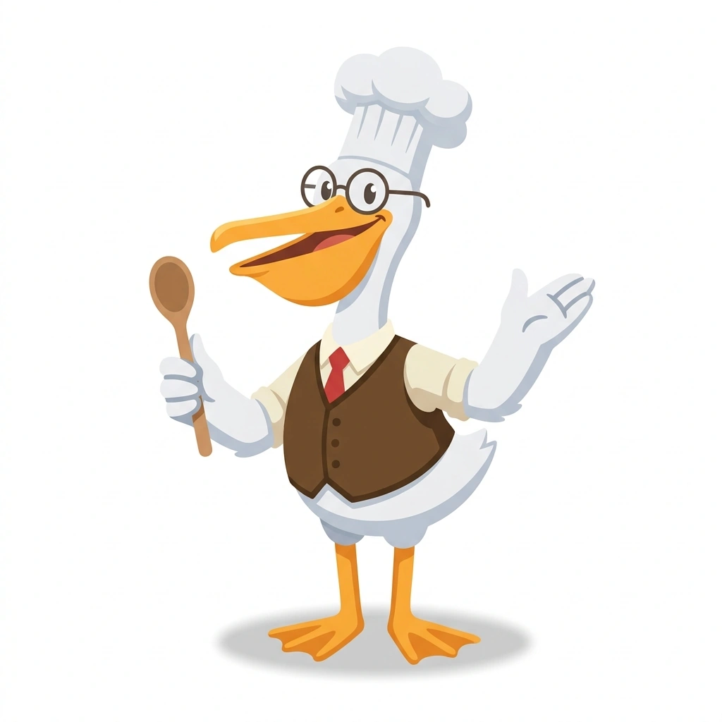 Professor Pierre the Pelican, the guide who teaches the Cooking: From Technique to Instinct course
