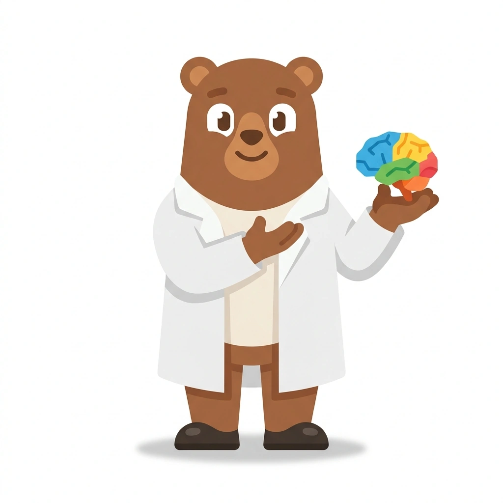 Barnaby the Bear, the guide who teaches the Mapping the Human Brain course