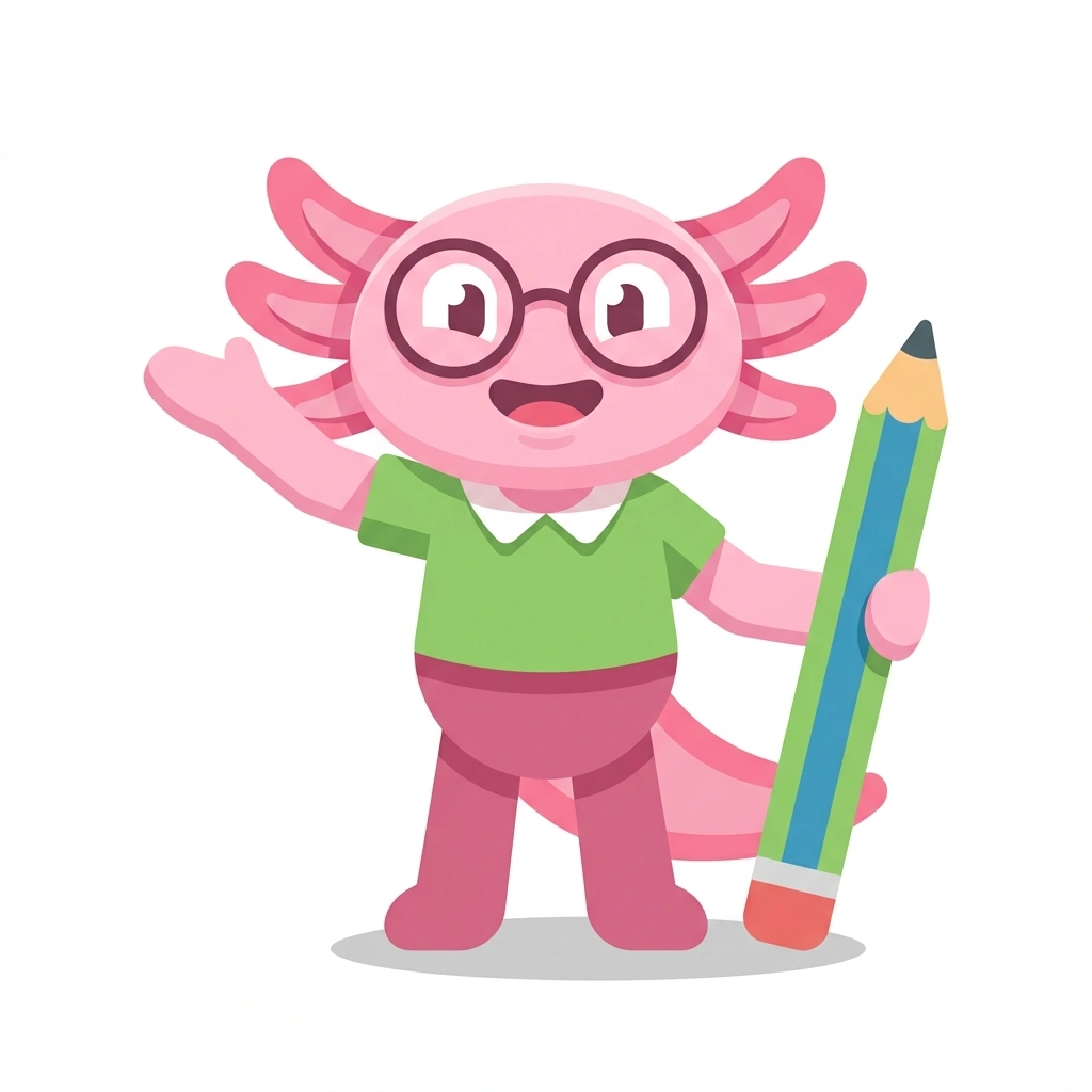 Artie the Axolotl, the guide who teaches the Comic Storytelling: Script to Page course