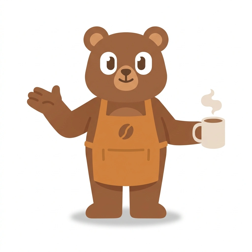 Bean the Bear, the guide who teaches the Better Coffee at Home course