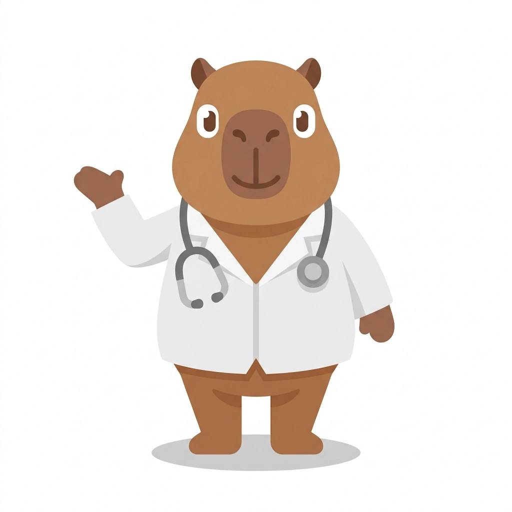 Capi el Capibara, the guide who teaches the Endocrinología Clínica para Medicina course