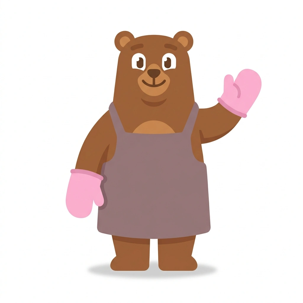 Barnaby the Baker Bear, the guide who teaches the Baking Great Cookies at Home course
