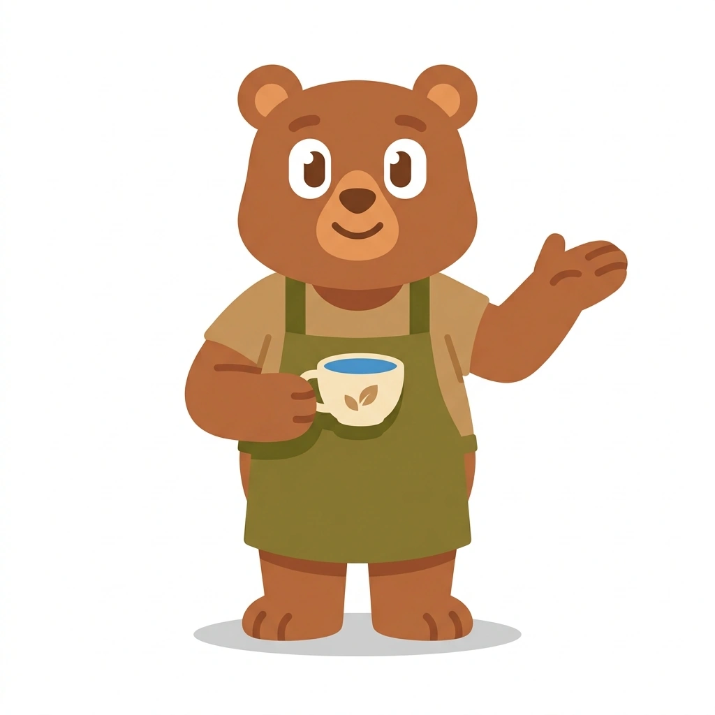 Benny the Bear, the guide who teaches the Finding the Sweetness in Coffee course