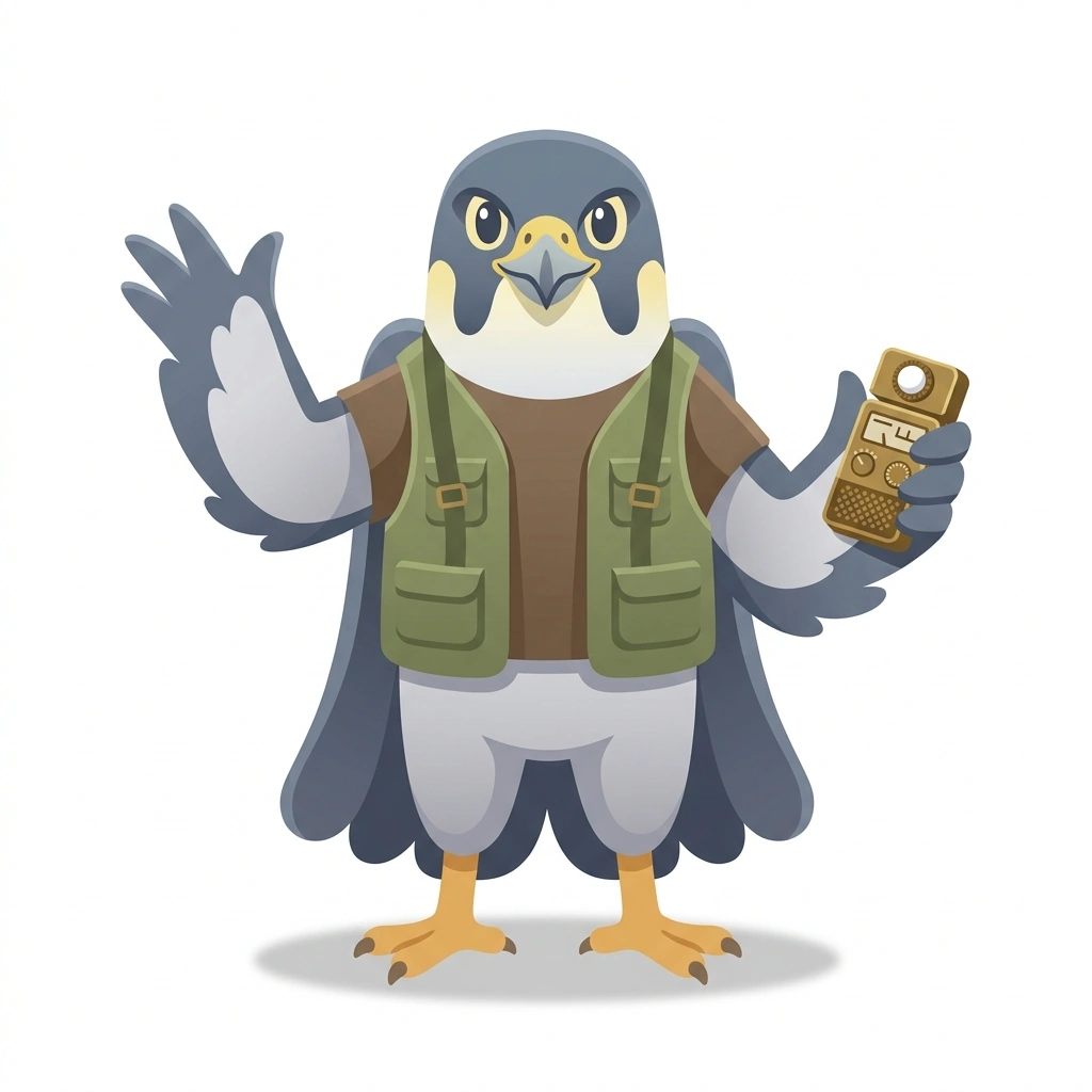 Fritz the Falcon, the guide who teaches the The Deliberate Frame course