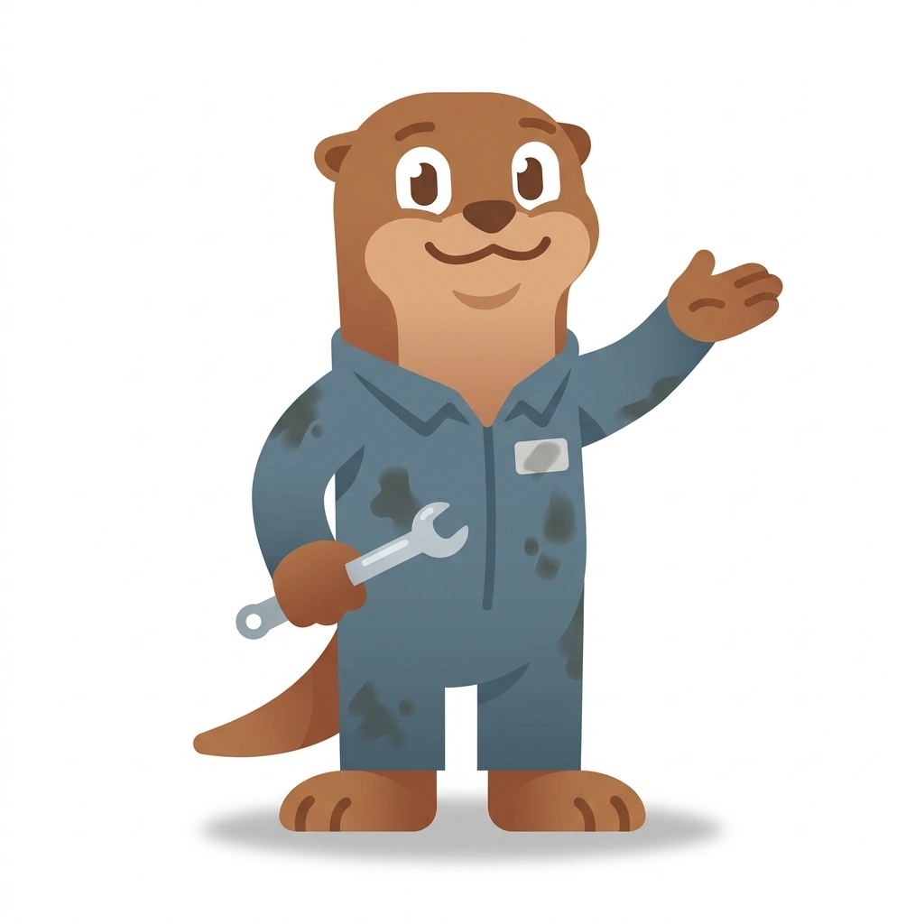 Otto the Otter, the guide who teaches the High-Performance Car Mechanics course