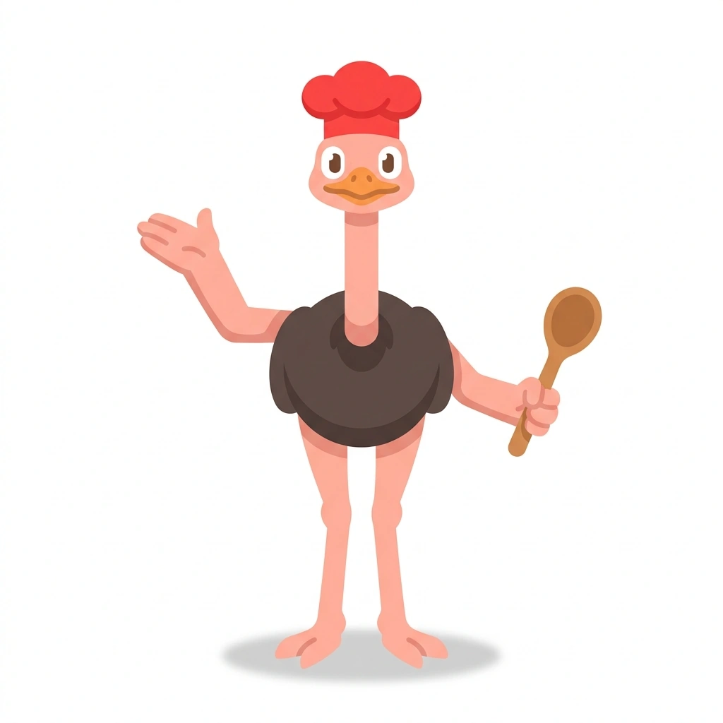 Ollie the Ostrich, the guide who teaches the Cooking Tunisian Ojja course