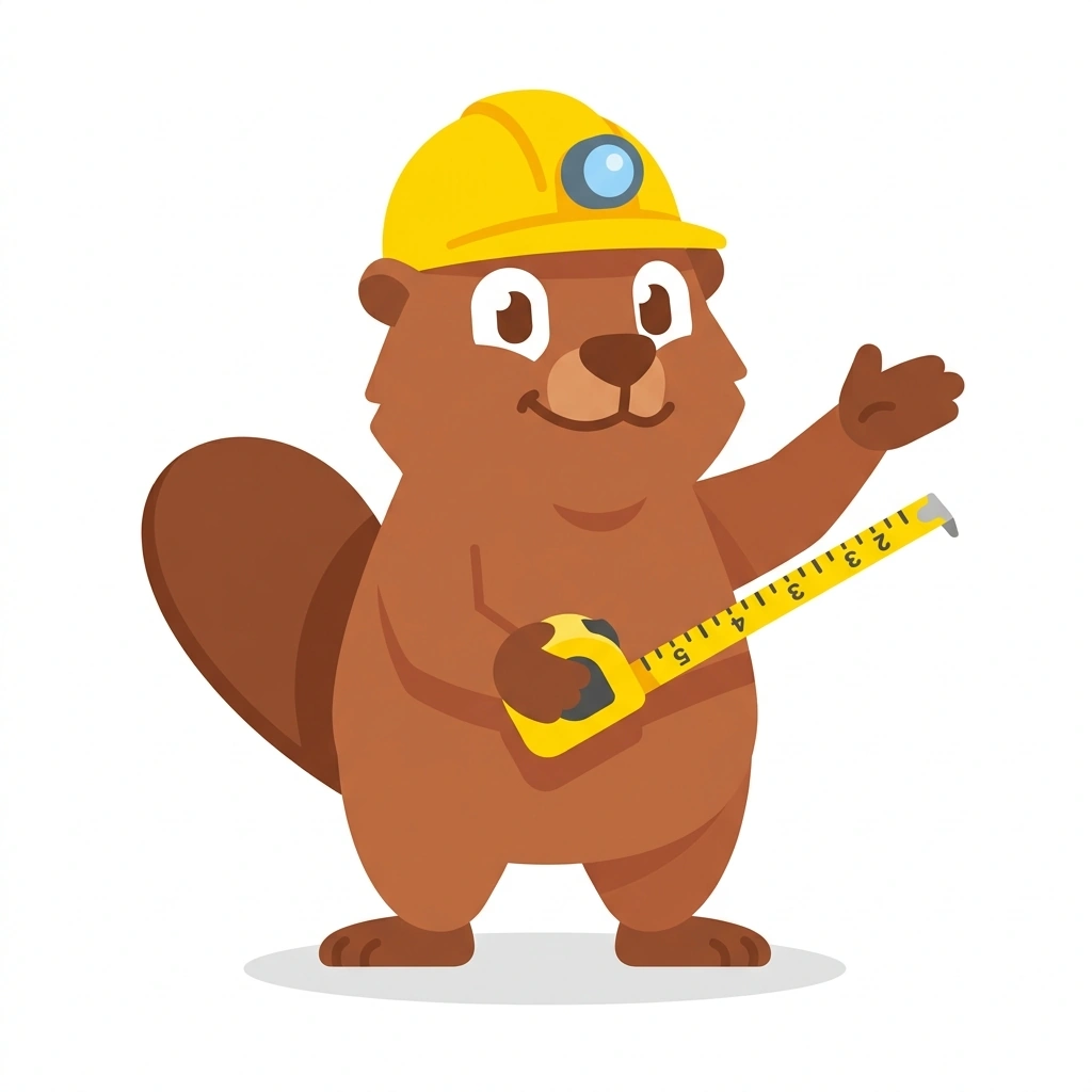 Barnaby the Beaver, the guide who teaches the Reading a Tape Measure course