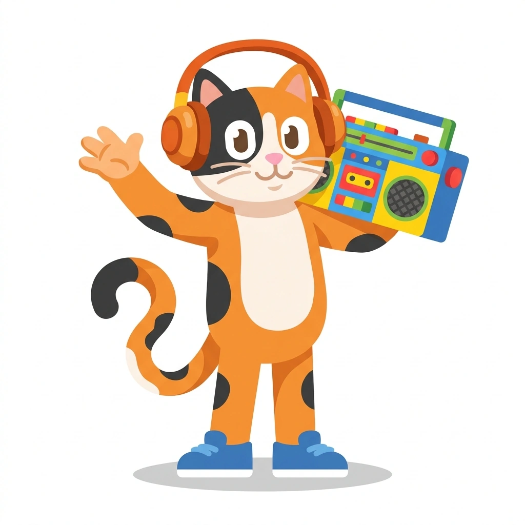Cassette the Cat, the guide who teaches the Forty Years of Music Culture course