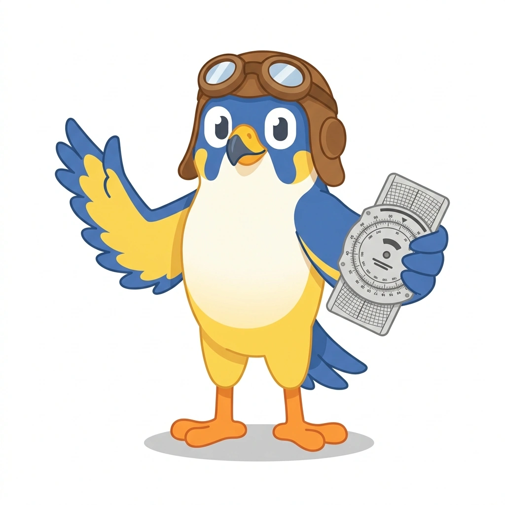 Percy the Peregrine, the guide who teaches the Practical Aviation course
