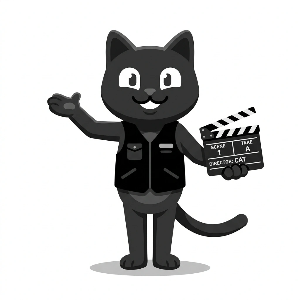 Cam the Camera-Cat, the guide who teaches the Cinematic Visual Storytelling course
