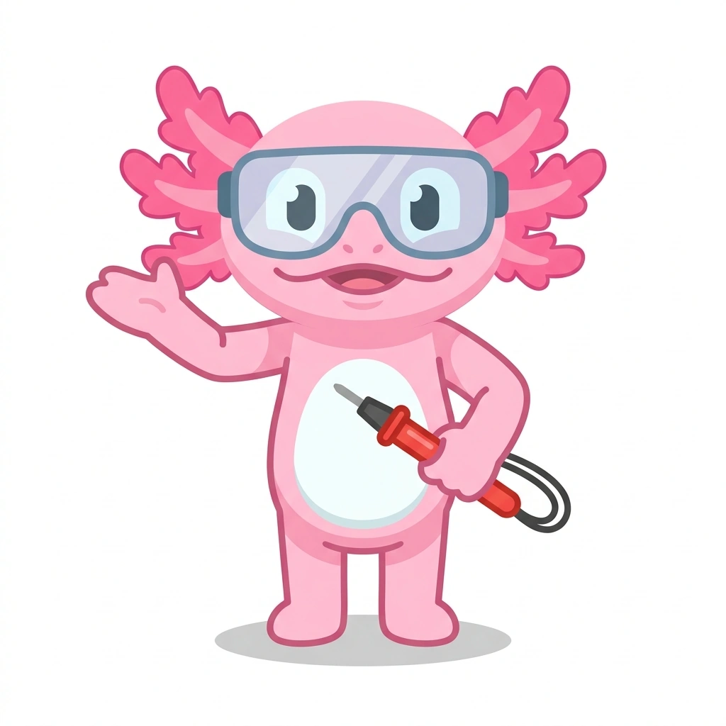 Amp the Axolotl, the guide who teaches the How Electric Circuits Work course
