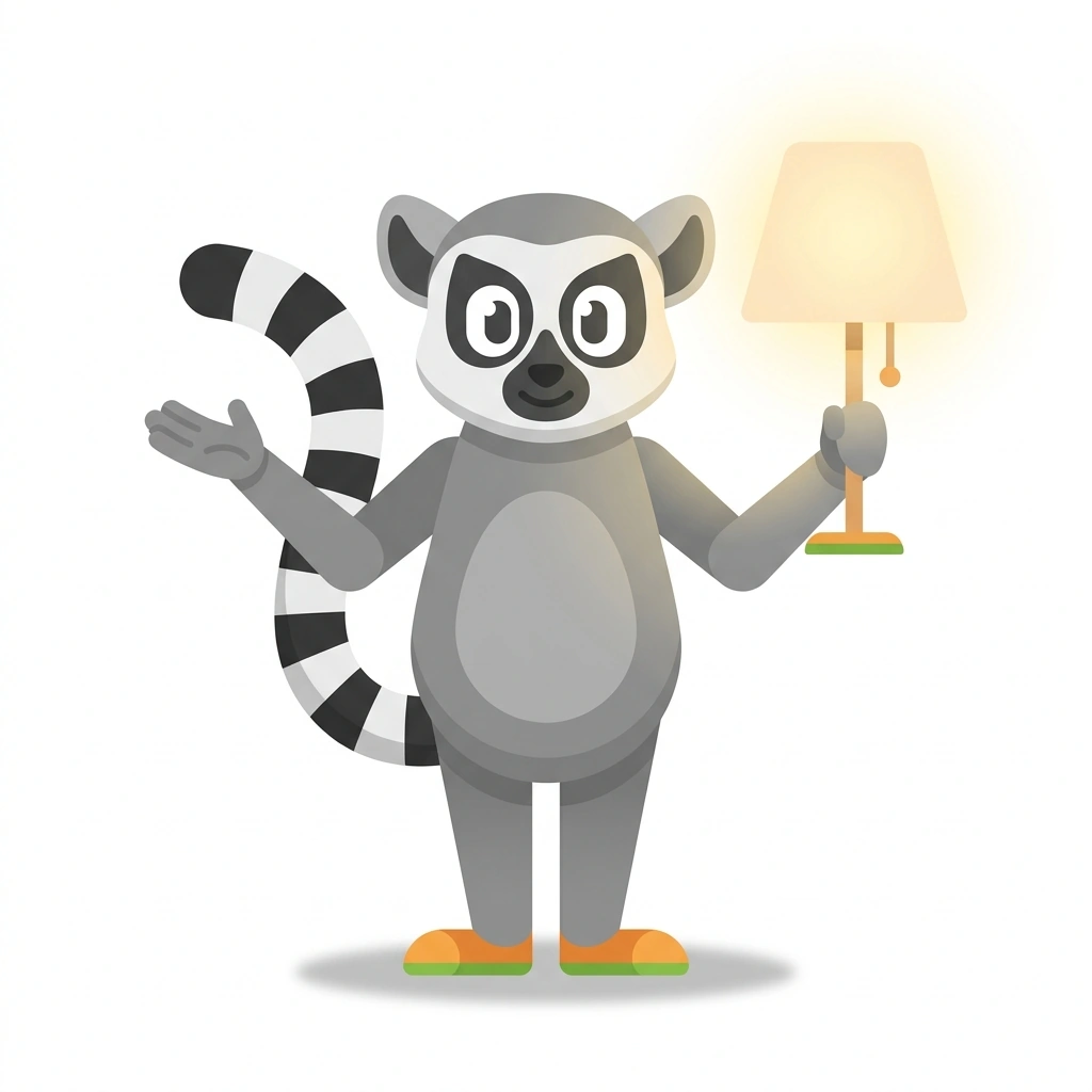 Lumi the Lemur, the guide who teaches the Balanced Home Lighting course