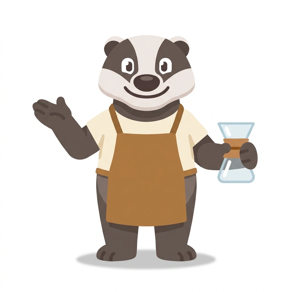 Brewster the Badger, the guide who teaches the Crafting Better Coffee course