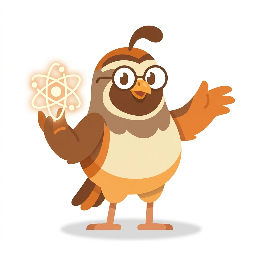 Quarky the Quail, the guide who teaches the The Quantum World course