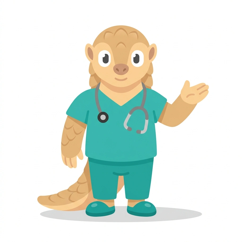 Pippa the Pangolin, the guide who teaches the Anatomy and Physiology for Patient Care course