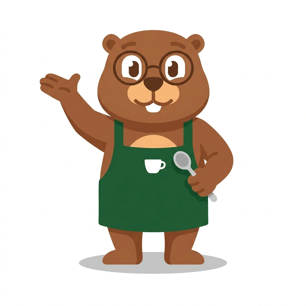 Barnaby the Beaver, the guide who teaches the Coffee Styles and Terminology course