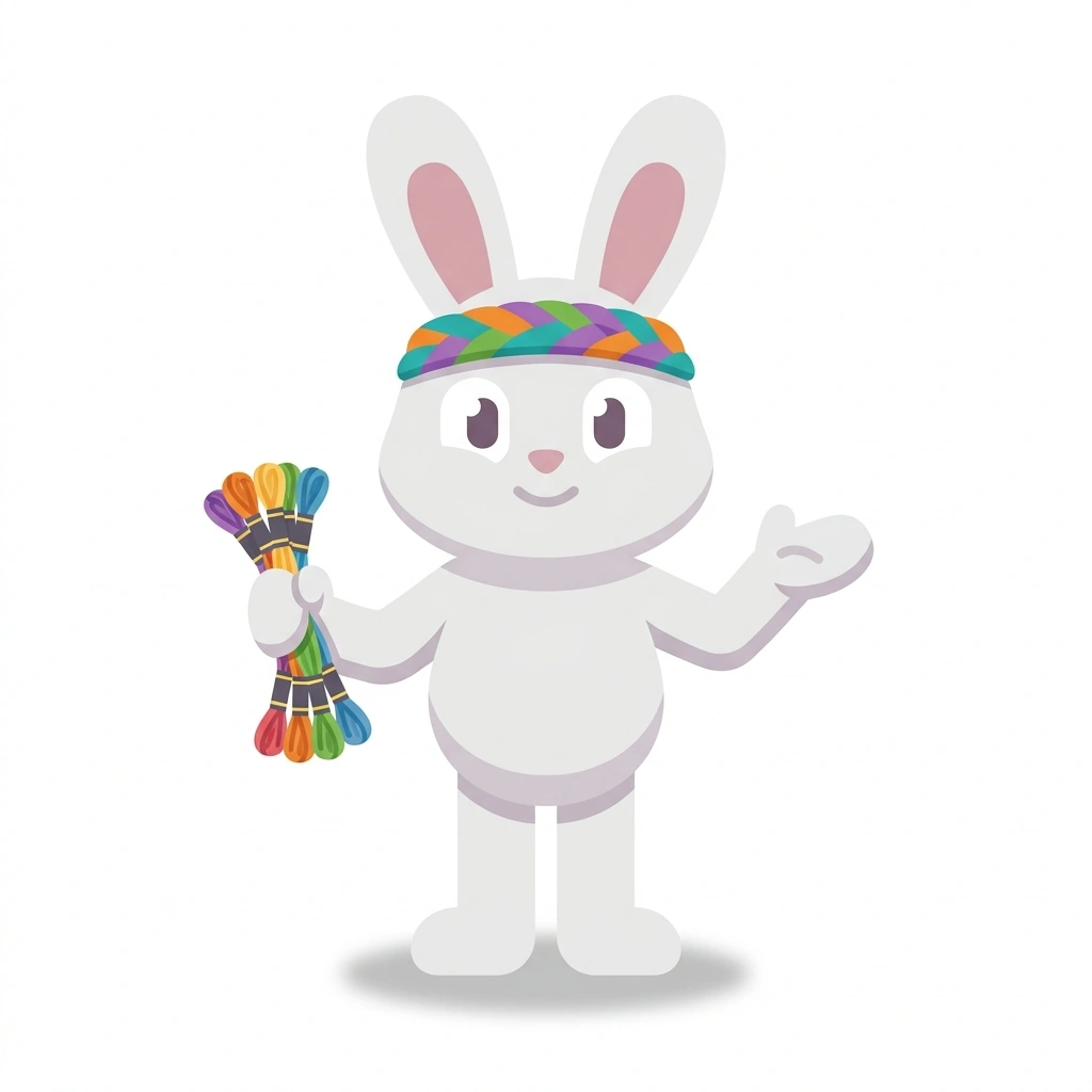 Braidy the Bunny, the guide who teaches the Friendship Bracelets: Knots to Keepsakes course