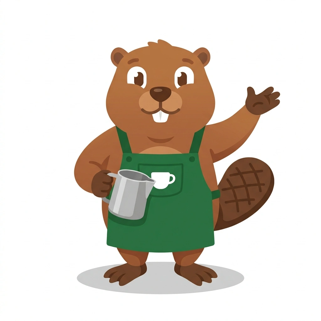 Barnaby the Beaver, the guide who teaches the Modern Barista Technique course