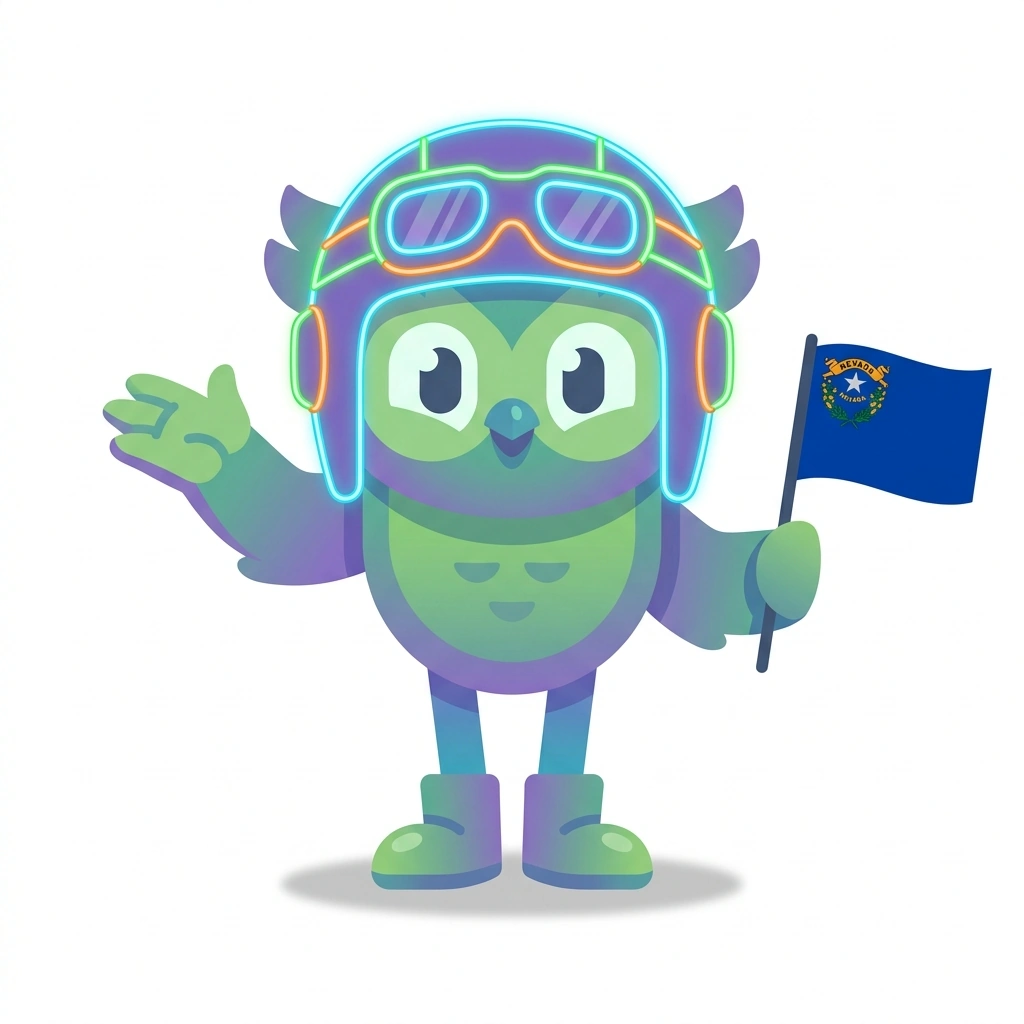 Neon the Night-Owl, the guide who teaches the Nevada Rules of the Road course
