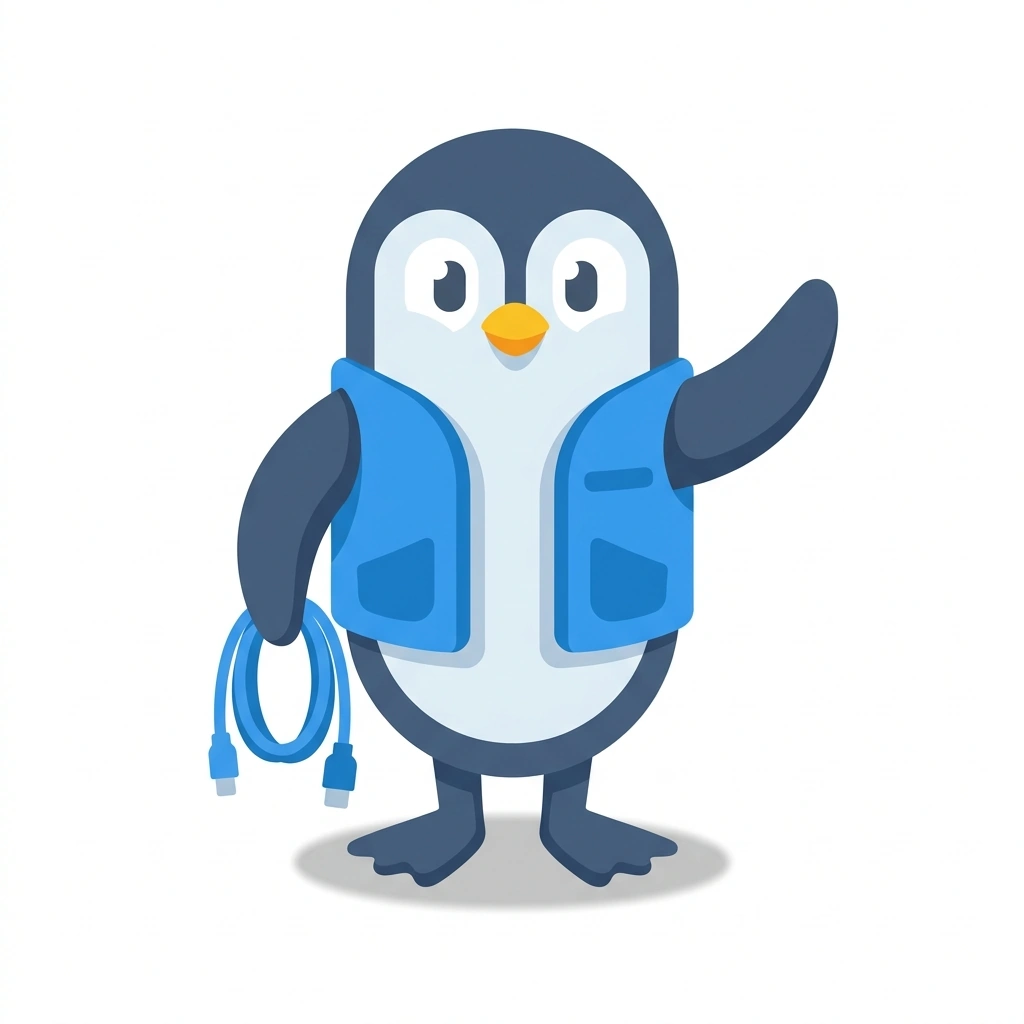 Packet-Pete the Penguin, the guide who teaches the Cisco Enterprise Networking course