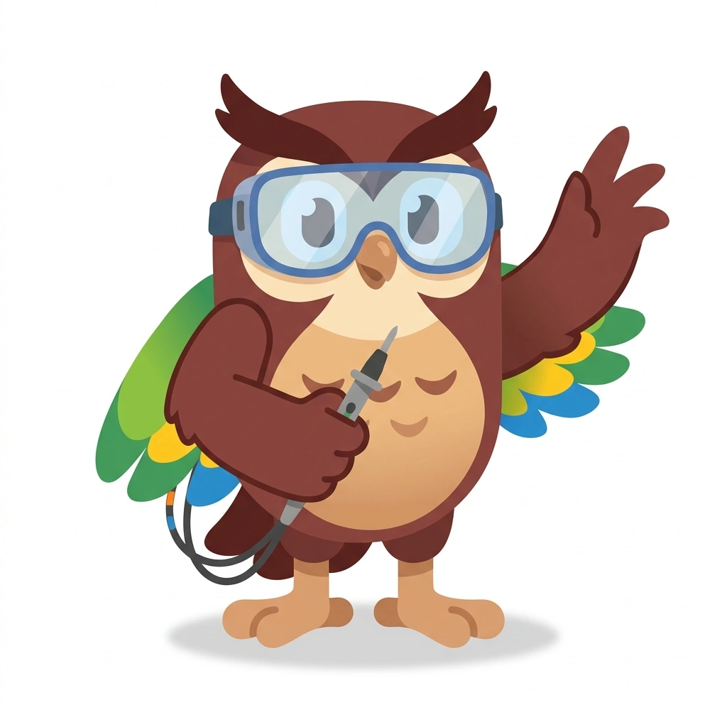 Ohmie the Owl, the guide who teaches the Ohm's Law in Circuit Design course