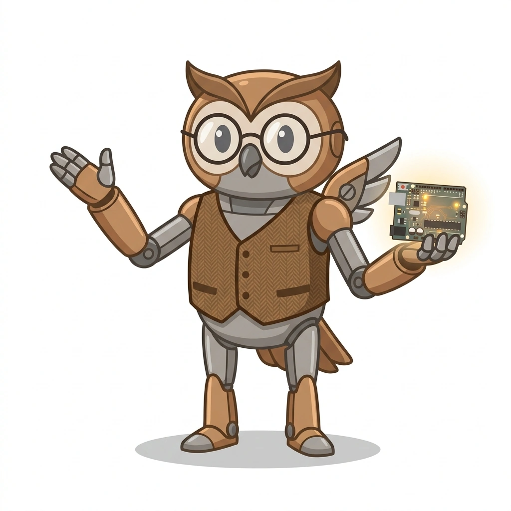 Otto the Owlbot, the guide who teaches the Electrónica y Robótica con Arduino y ESP32 course