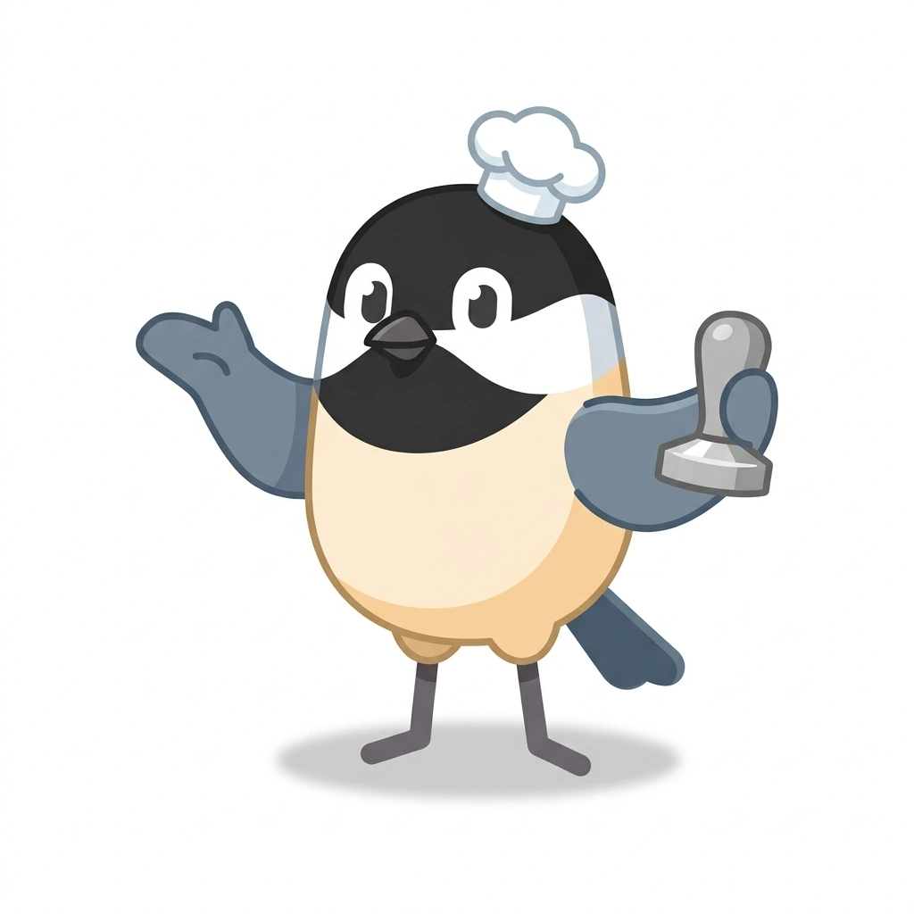 Chef Chip the Chickadee, the guide who teaches the The Professional Cook and Barista course
