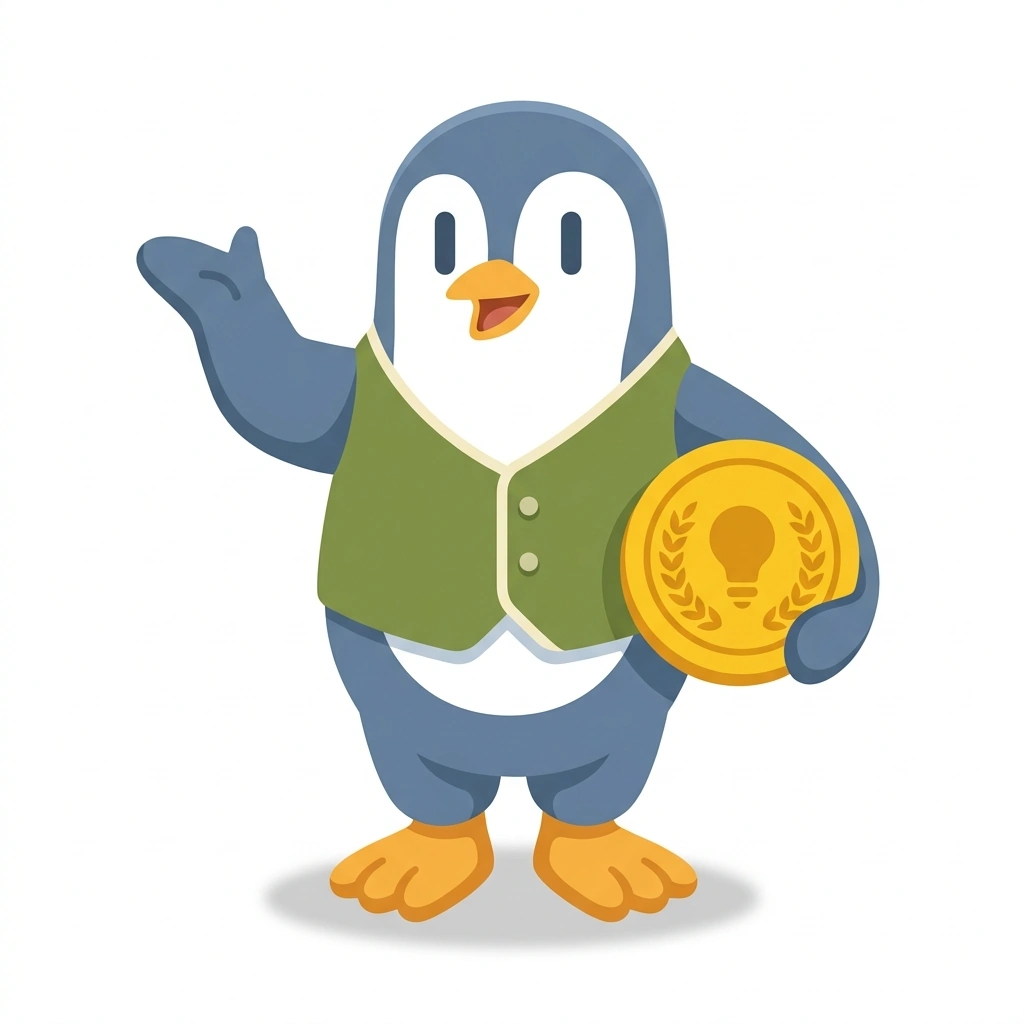 Penny the Penguin, the guide who teaches the Building Wealth from Home course