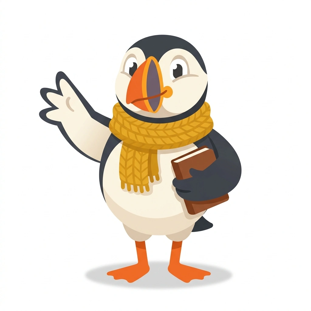 Pip the Puffin, the guide who teaches the Speaking Everyday English course