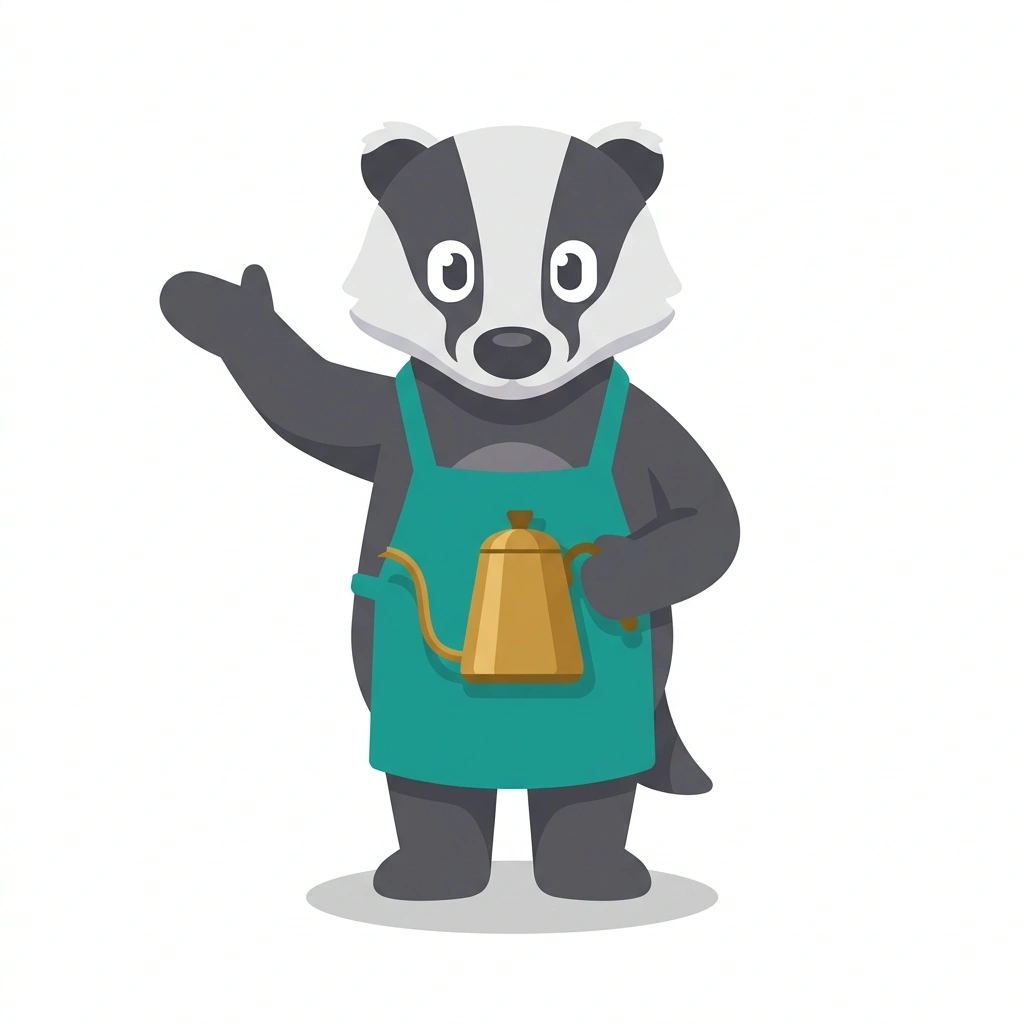 Barnaby the Badger, the guide who teaches the Coffee Extraction and Flavor course