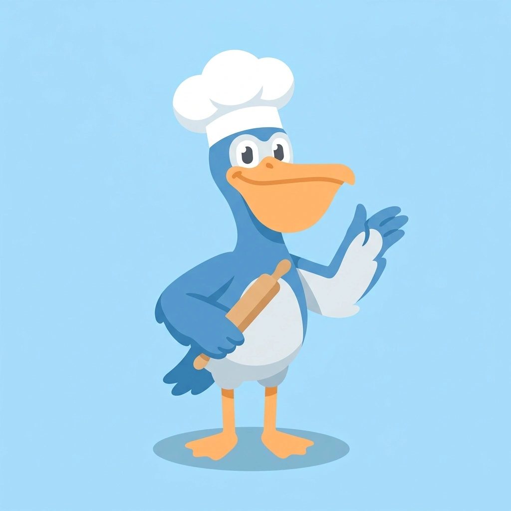 Pierre the Pelican, the guide who teaches the Baking Technique and Recipe Design course