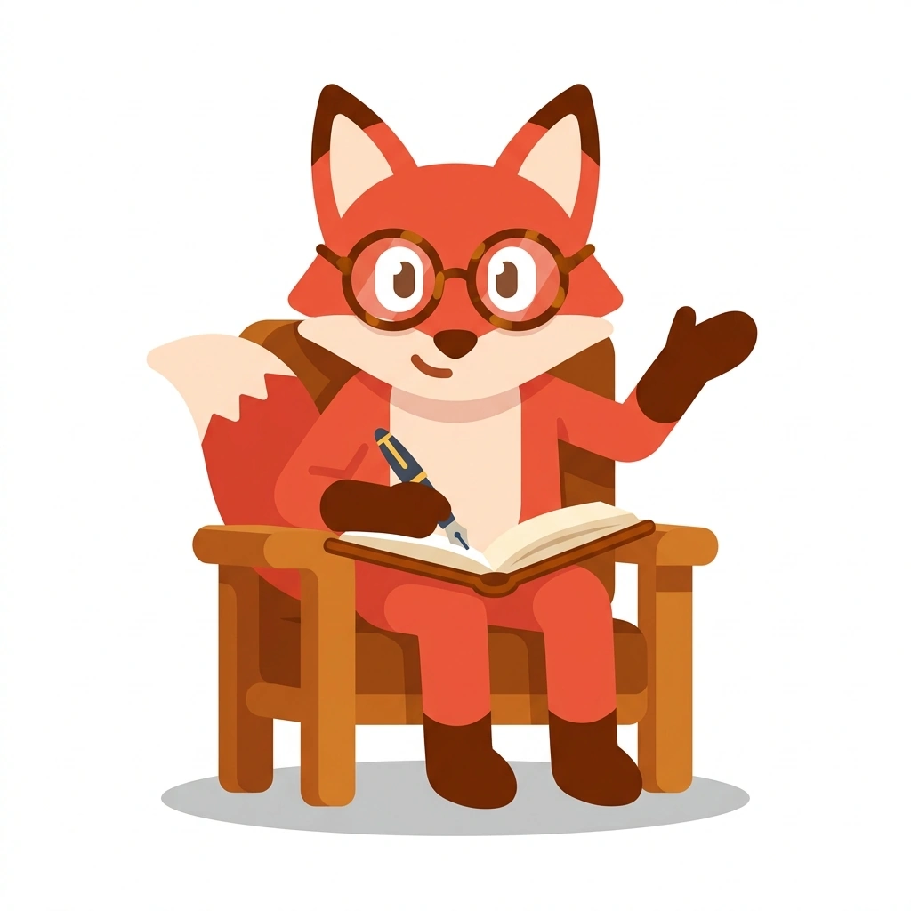 Felix the Fox, the guide who teaches the Writing Fiction: Crafting Compelling Stories course