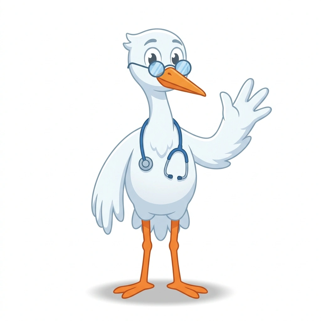 Stetho the Stork, the guide who teaches the Clinical Anatomy and Physiology course
