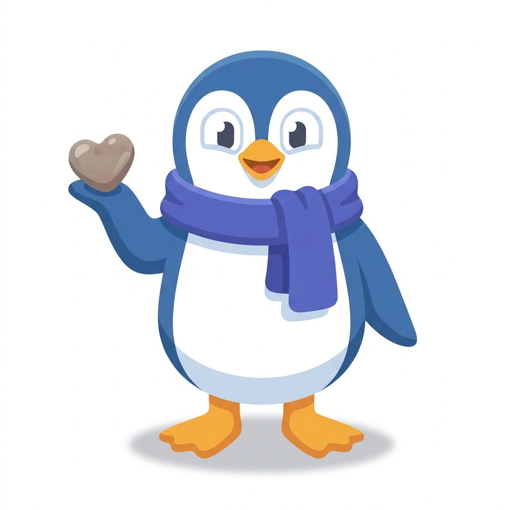 Pip the Penguin, the guide who teaches the How Men Fall in Love course