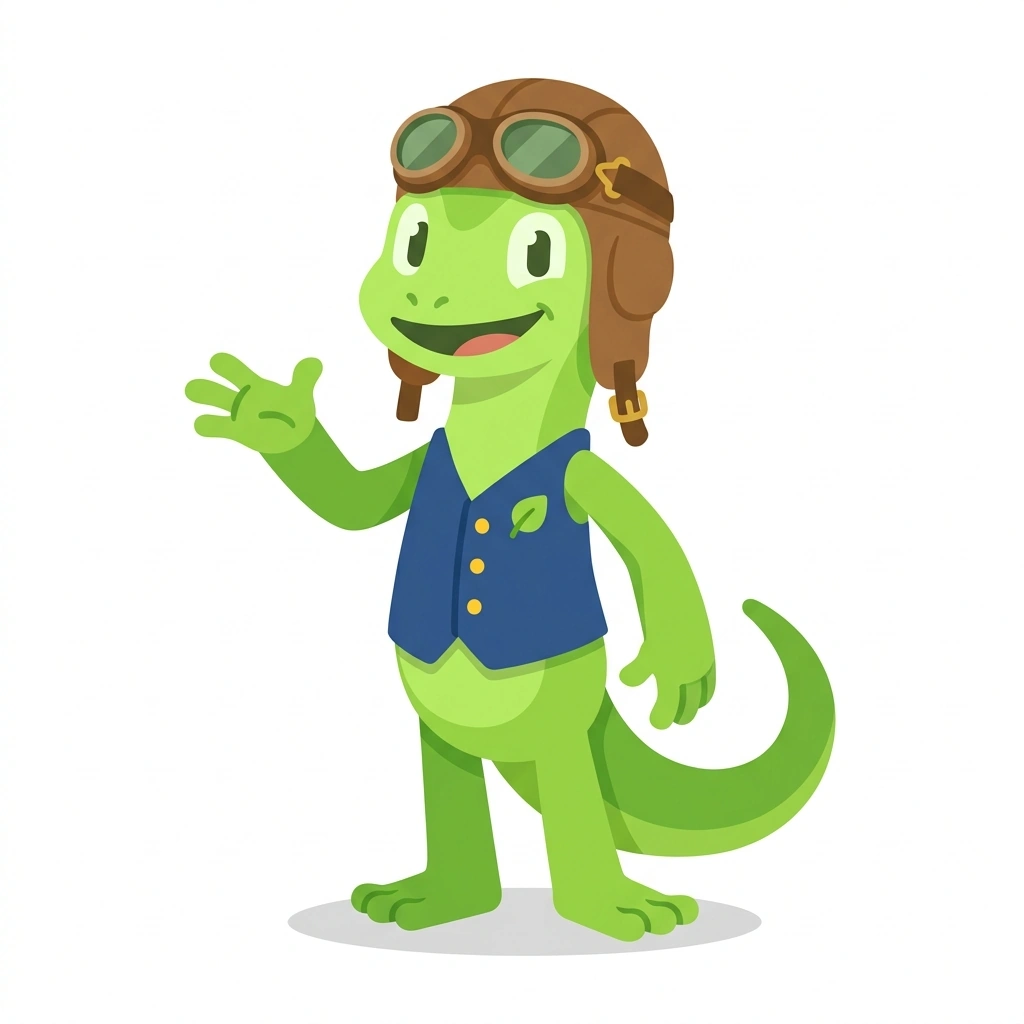 Lenny the Lizard, the guide who teaches the Lotus: Performance Through Lightness course