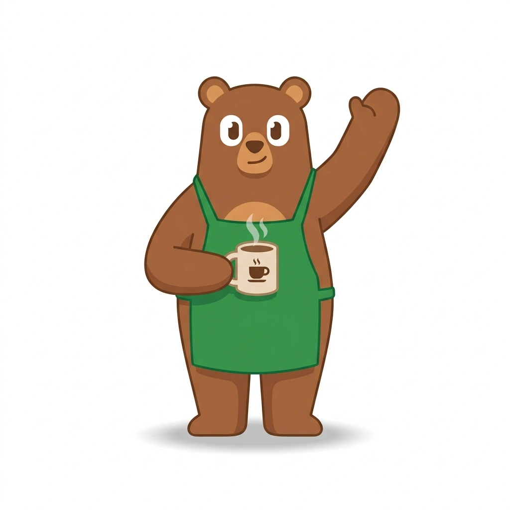 Brewster the Bear, the guide who teaches the How Coffee Gets Its Flavor course