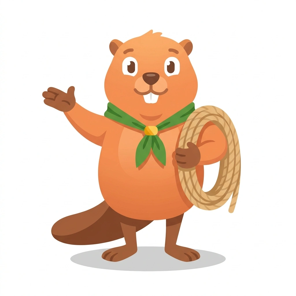Barnaby the Beaver, the guide who teaches the Everyday Knots for Real-World Jobs course