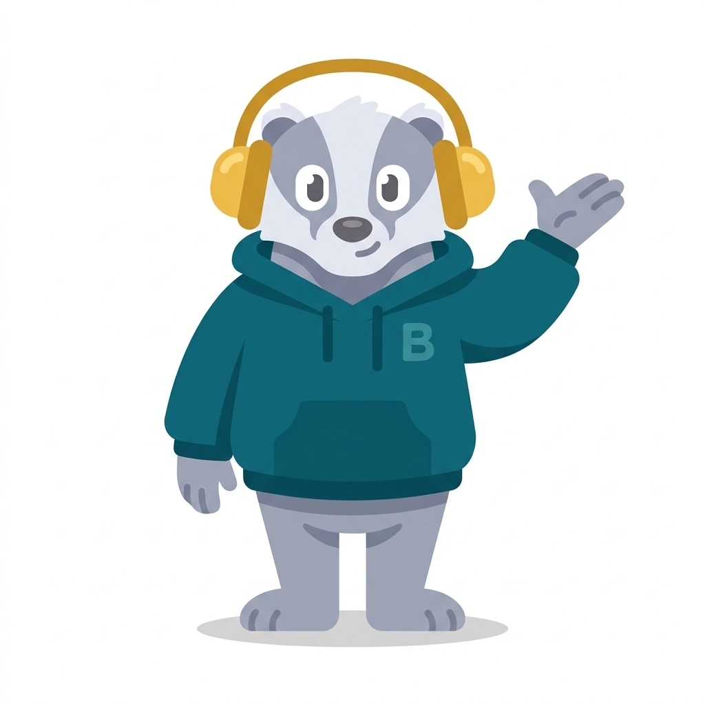 Boomer the Badger, the guide who teaches the Making Hip Hop Beats course