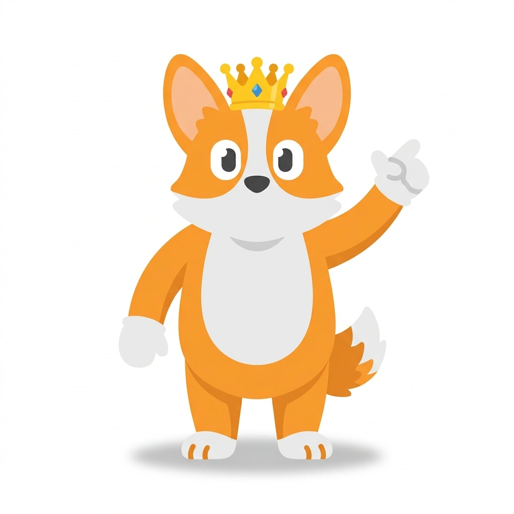 Reggie o Corgi, the guide who teaches the Como Funciona a Realeza Britânica course