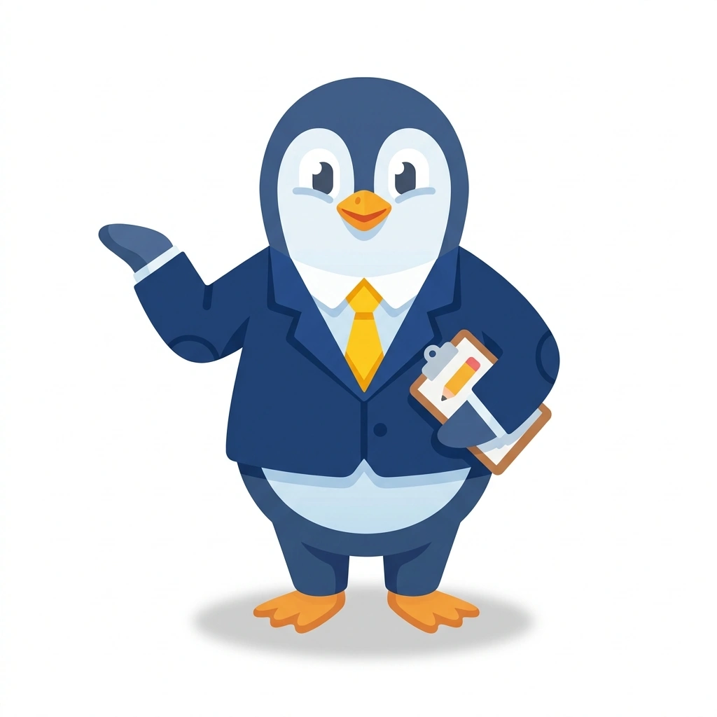 Pip the Profit Penguin, the guide who teaches the The Revenue Engine: Sales and Marketing in Practice course