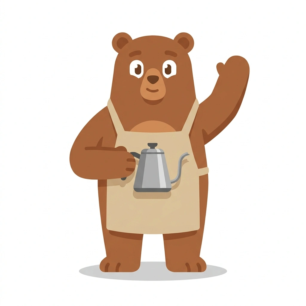 Barnaby the Bear, the guide who teaches the Brewing Coffee by Taste course