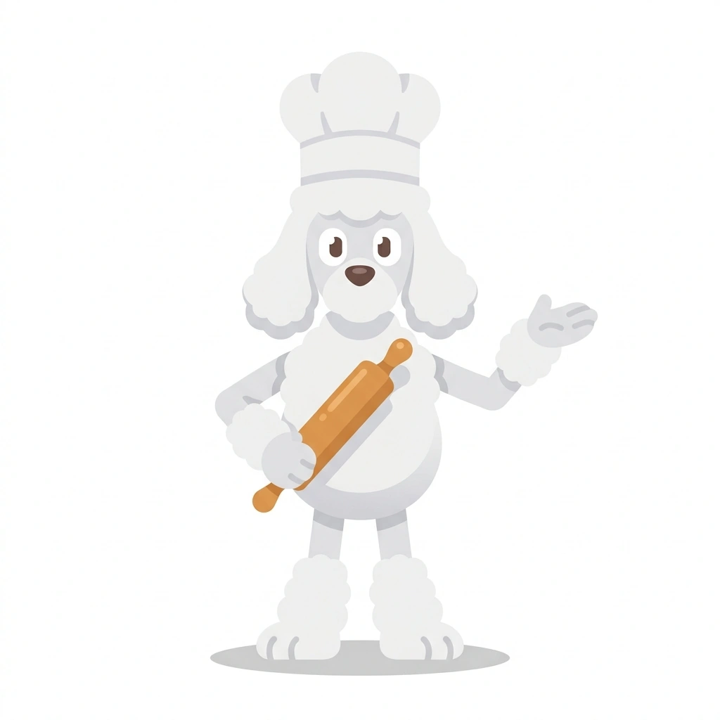 Pippa the Poodle, the guide who teaches the The Psychology of Pastry course