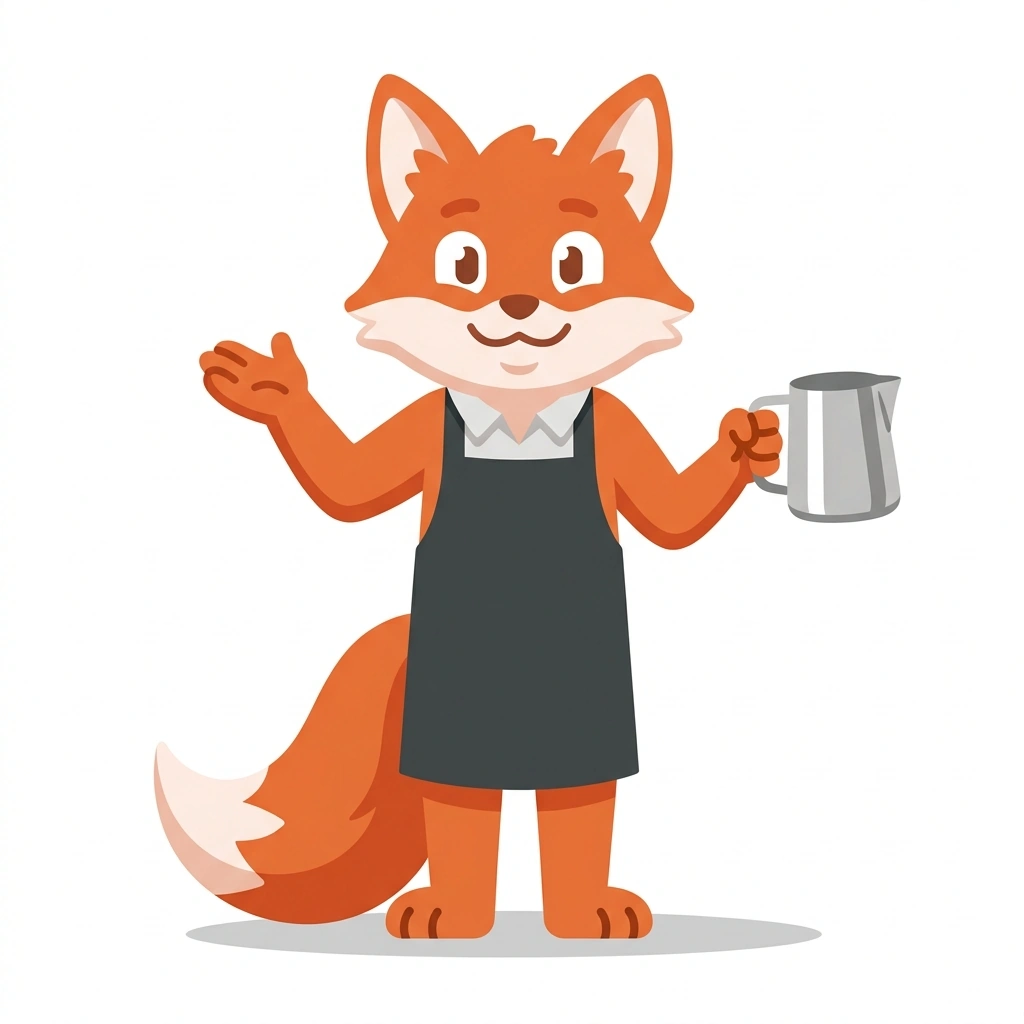Frothy Frankie the Fox, the guide who teaches the Latte Art at Home course