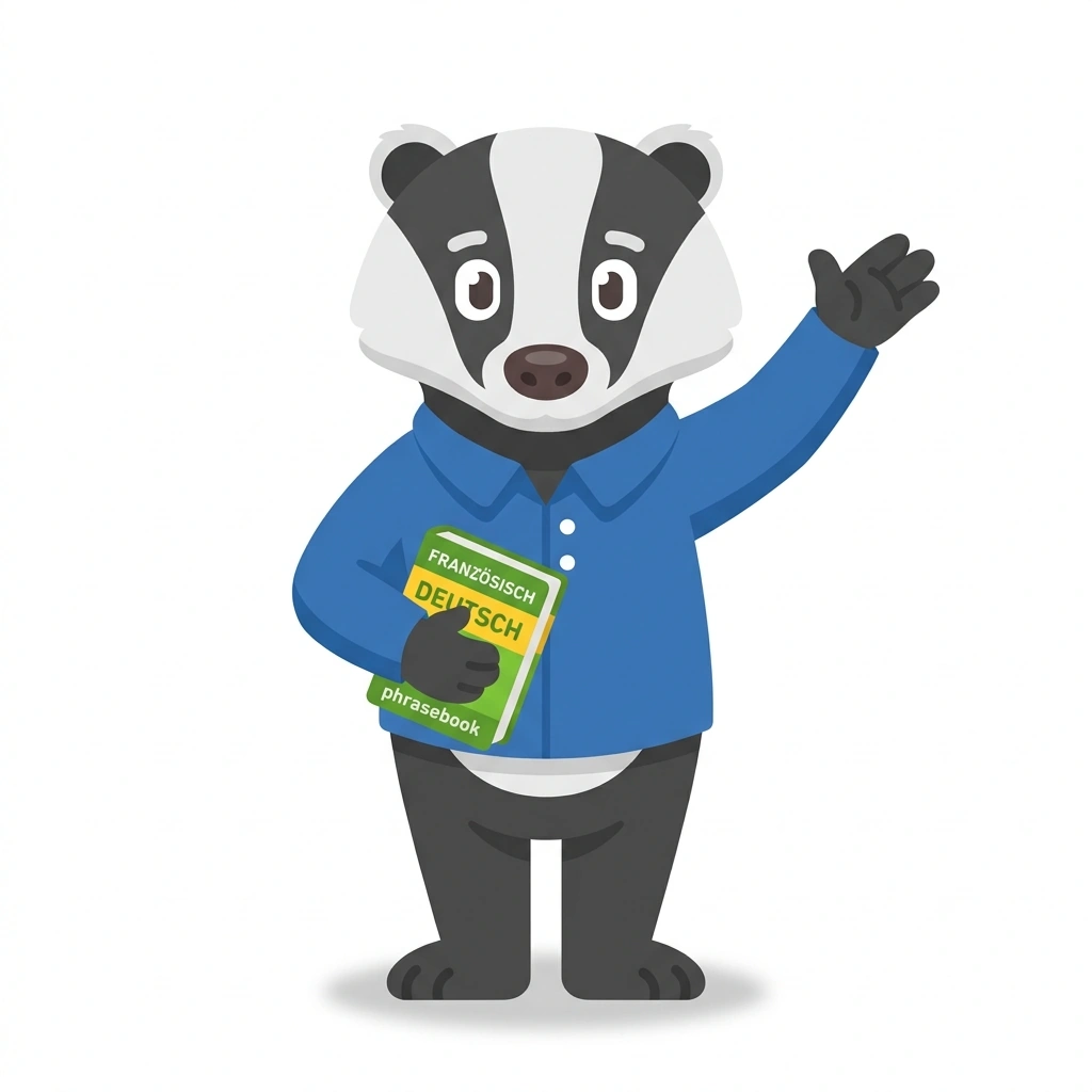 Basti the Badger, the guide who teaches the Introducing Yourself in German course