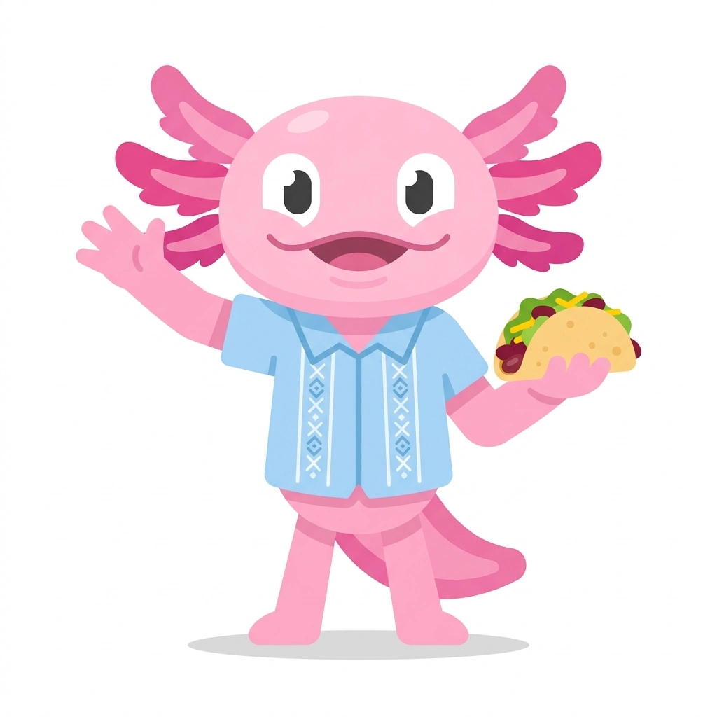 Alejo the Axolotl, the guide who teaches the Everyday Mexican Spanish course